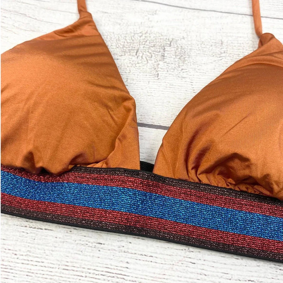 NEW BIKINI LAB Sienna Brown and Red, Blue, Black Sparkle Bikini Top M - Picture 3 of 6